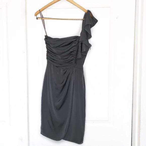 Grey One Shoulder Silk Dress - Picture 1 of 4